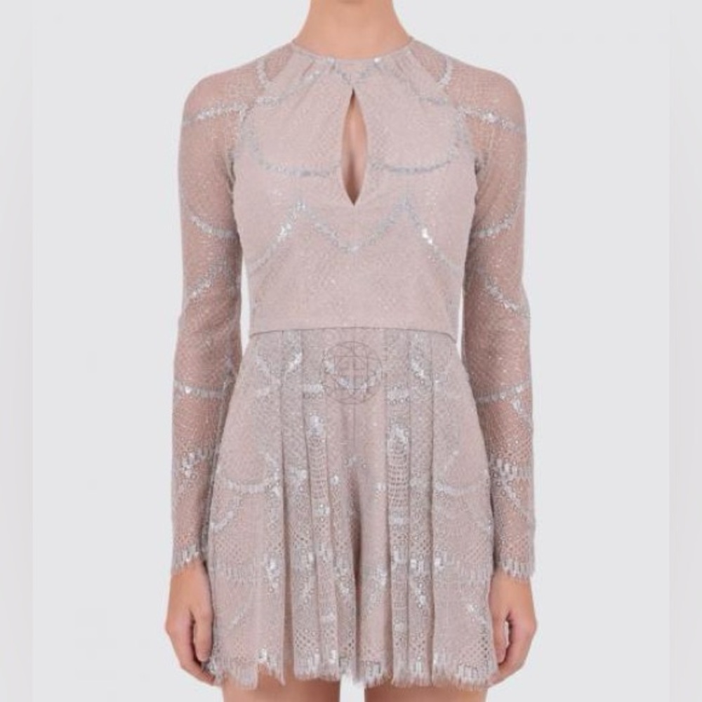 Alexis Blush Pink Sequin Lace Long-Sleeve Mini Dress - Picture 5 of 7